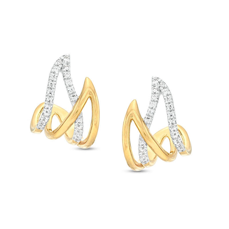 Main Image 1 of 1/5 CT. T.W. Diamond Double Flame J-Hoop Earrings in 10K Gold