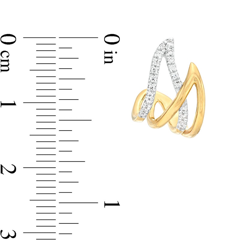 Main Image 3 of 1/5 CT. T.W. Diamond Double Flame J-Hoop Earrings in 10K Gold