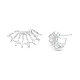 1/2 CT. T.W. Diamond Multi-Row Flared Burst J-Hoop Earrings in Sterling Silver