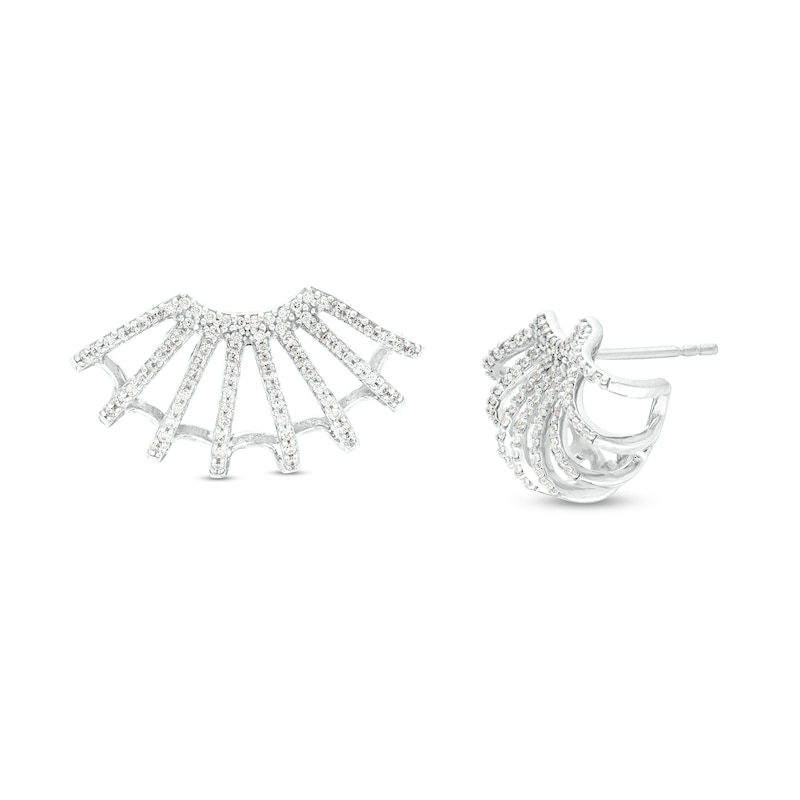 Main Image 1 of 1/2 CT. T.W. Diamond Multi-Row Flared Burst J-Hoop Earrings in Sterling Silver