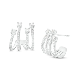 3/4 CT. T.W. Diamond Four Stem J-Hoop Earrings in Sterling Silver