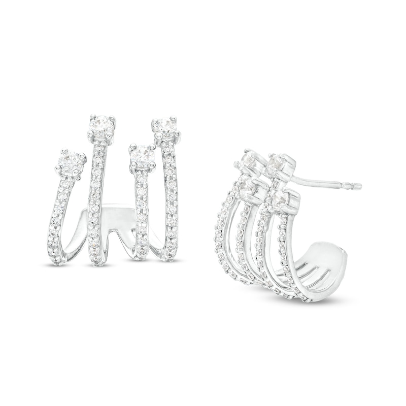 Main Image 1 of 3/4 CT. T.W. Diamond Four Stem J-Hoop Earrings in Sterling Silver