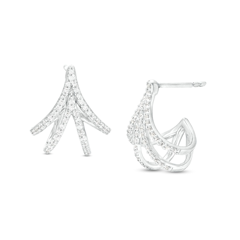 Main Image 1 of 1/4 CT. T.W. Diamond Double "V" J-Hoop Earrings in Sterling Silver