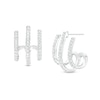 Thumbnail Image 1 of 1/4 CT. T.W. Diamond Triple Stem J-Hoop Earrings in Sterling Silver