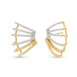 1/3 CT. T.W. Diamond Flared Multi-Row Beaded J-Hoop Earrings in Sterling Silver with 14K Gold Plate