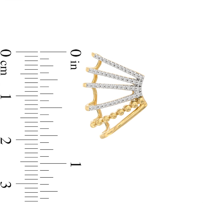 1/3 CT. T.W. Diamond Flared Multi-Row Beaded J-Hoop Earrings in Sterling Silver with 14K Gold Plate