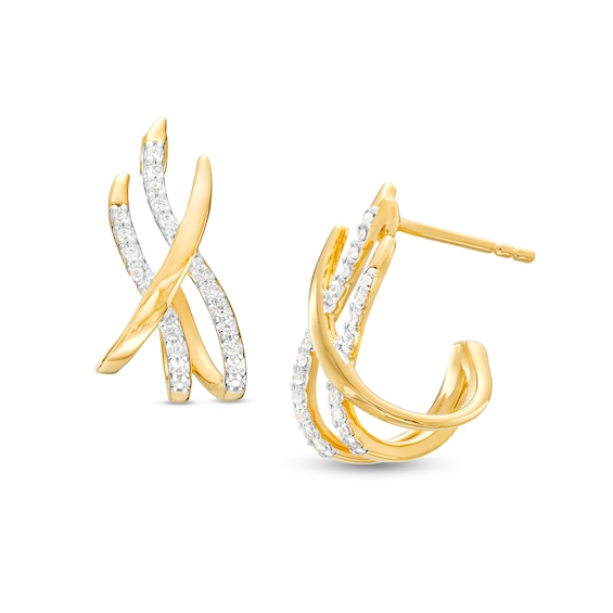 1/10 CT. T.w. Diamond Triple Swirl J-Hoop Earrings in Sterling Silver with 14K Gold Plate