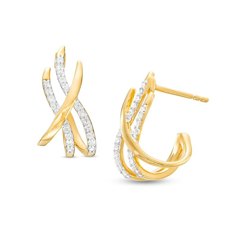 1/10 CT. T.W. Diamond Triple Swirl J-Hoop Earrings in Sterling Silver with 14K Gold Plate