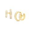 Thumbnail Image 1 of 1/2 CT. T.W. Baguette and Round Diamond Double Row Huggie Hoop Earrings in 10K Gold