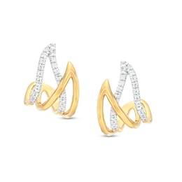 1/5 CT. T.W. Diamond Double Flame J-Hoop Earrings in 10K Gold
