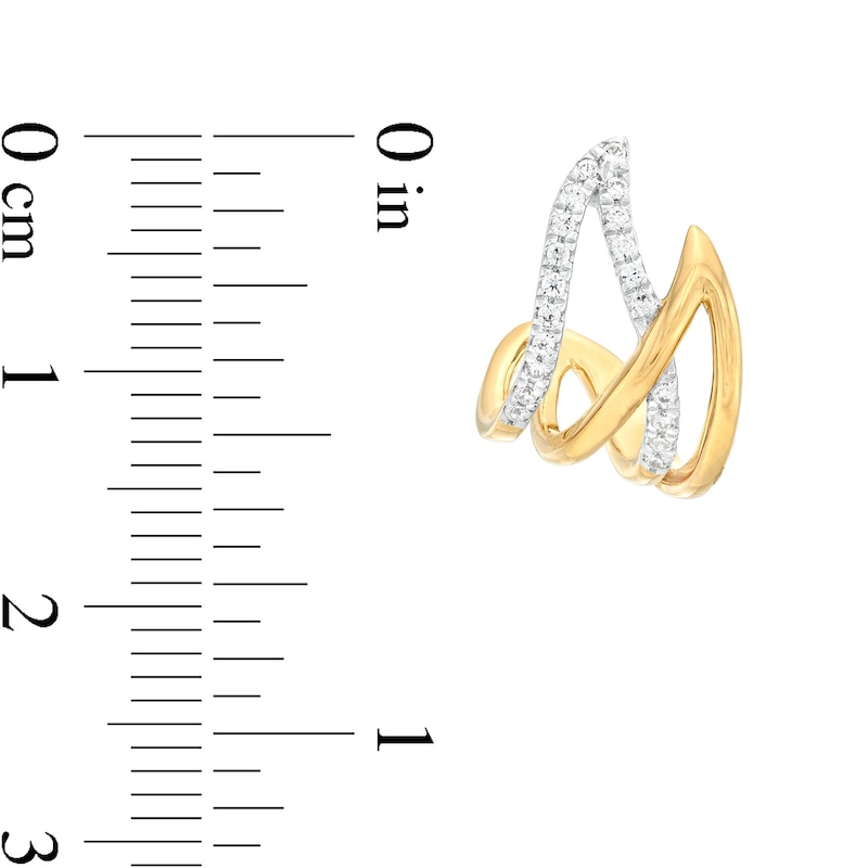 Main Image 3 of 1/5 CT. T.W. Diamond Double Flame J-Hoop Earrings in 10K Gold