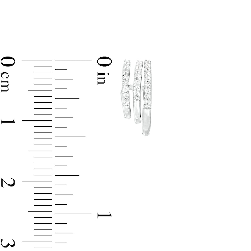 Main Image 3 of 1/6 CT. T.W. Diamond Graduated Triple Row J-Hoop Earrings in Sterling Silver