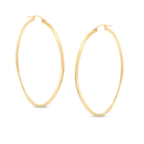 60.0mm Knife Edge Tube Oval Hoop Earrings in 10K Gold