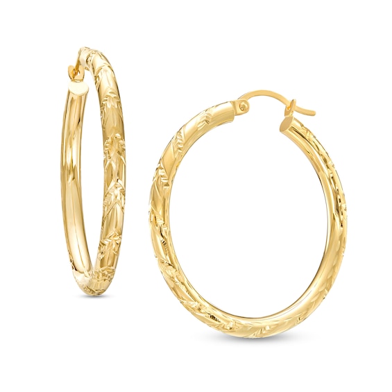 35.0mm Diamond-Cut Tube Hoop Earrings in 10K Gold