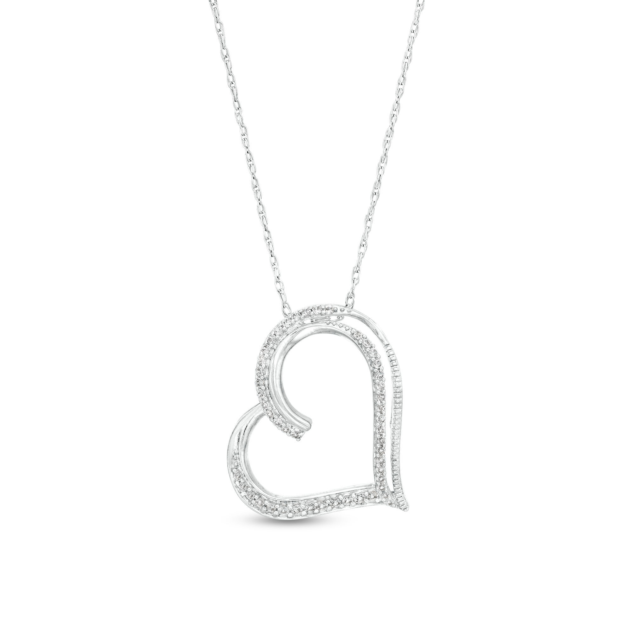 Main Image 1 of White Lab-Created Sapphire Tilted Heart Pendant Sterling Silver