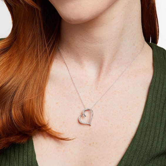 White Lab-Created Sapphire Tilted Heart Pendant Sterling Silver