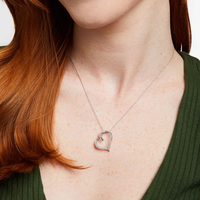 Main Image 2 of White Lab-Created Sapphire Tilted Heart Pendant Sterling Silver