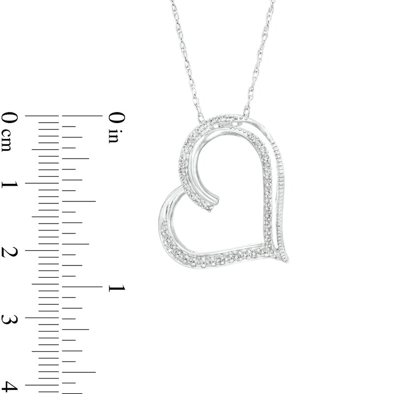 Main Image 3 of White Lab-Created Sapphire Tilted Heart Pendant Sterling Silver