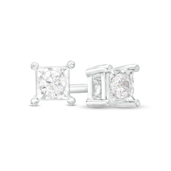 1/6 CT. T.w. Diamond Solitaire Princess-Shaped Frame Stud Earrings in Sterling Silver (J/I3)