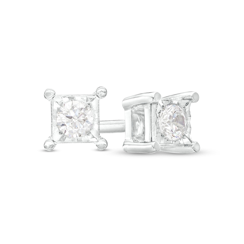 Main Image 1 of 1/6 CT. T.W. Diamond Solitaire Princess-Shaped Frame Stud Earrings in Sterling Silver (J/I3)