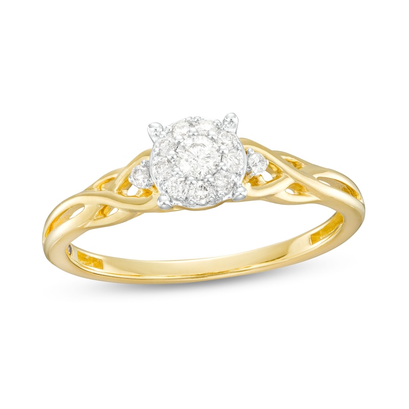 Main Image 1 of 1/6 CT. T.W. Diamond Frame Braided Shank Promise Ring in 10K Gold