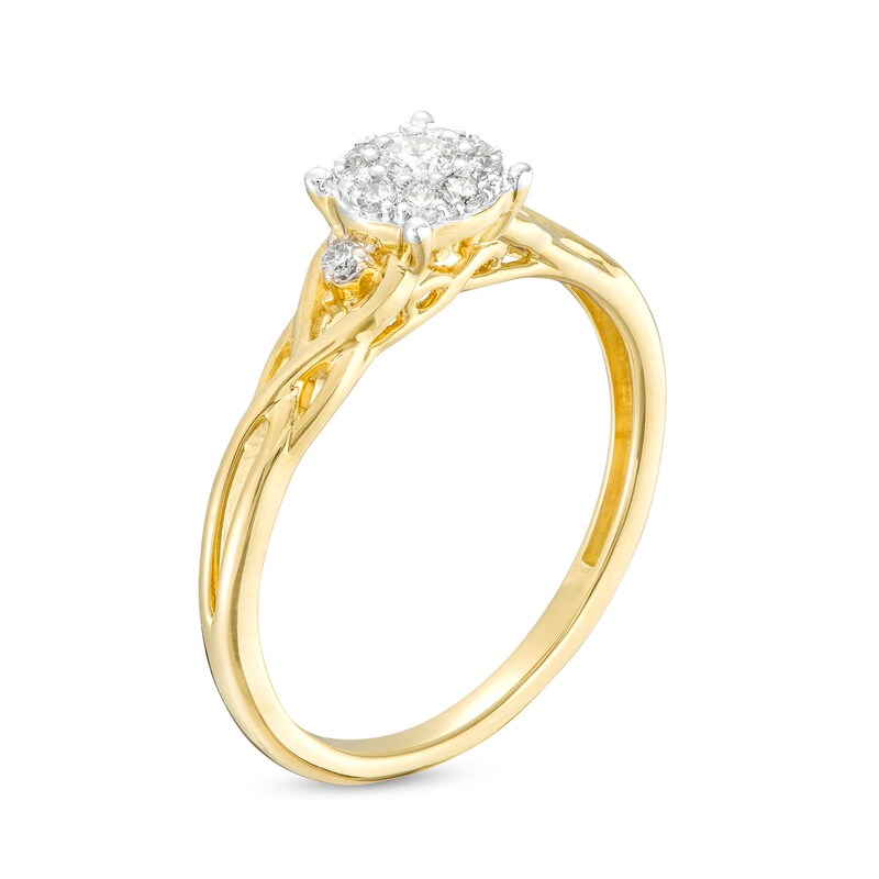 Main Image 3 of 1/6 CT. T.W. Diamond Frame Braided Shank Promise Ring in 10K Gold