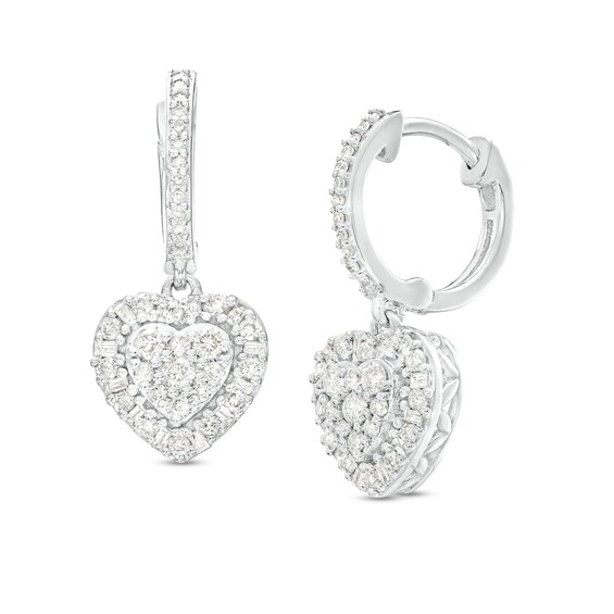 1/2 CT. T.w. Heart-Shaped Multi-Diamond Frame Drop Earrings in 10K White Gold