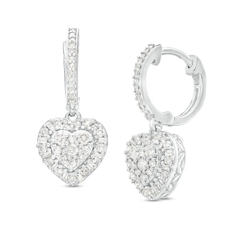 Main Image 1 of 1/2 CT. T.W. Heart-Shaped Multi-Diamond Frame Drop Earrings in 10K White Gold