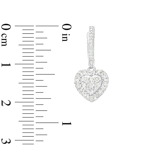 1/2 CT. T.w. Heart-Shaped Multi-Diamond Frame Drop Earrings in 10K White Gold
