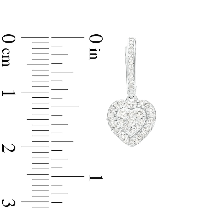 Main Image 3 of 1/2 CT. T.W. Heart-Shaped Multi-Diamond Frame Drop Earrings in 10K White Gold