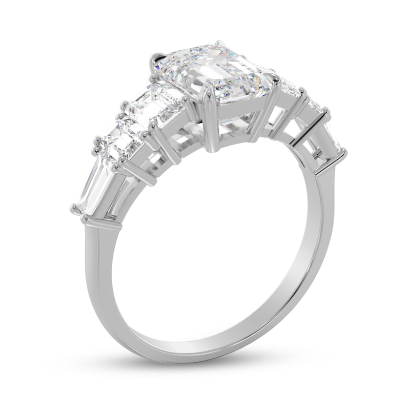 Main Image 3 of 2-1/2 CT. T.W. Emerald-Cut and Baguette Diamond Seven Stone Graduated Engagement Ring in 14K White Gold