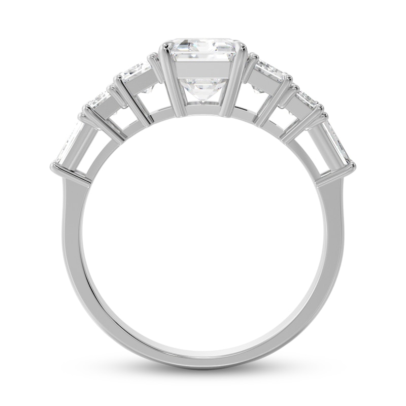 Main Image 4 of 2-1/2 CT. T.W. Emerald-Cut and Baguette Diamond Seven Stone Graduated Engagement Ring in 14K White Gold