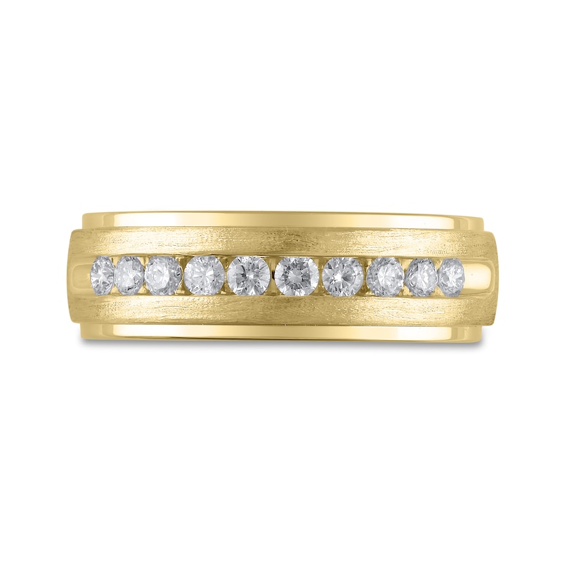 Main Image 2 of Men's 1/2 CT. T.W. Diamond Ten Stone Satin Stepped Edge Channel Band in 10K Gold