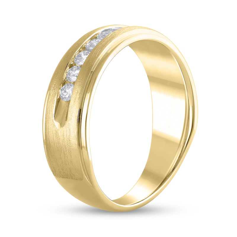Main Image 3 of Men's 1/2 CT. T.W. Diamond Ten Stone Satin Stepped Edge Channel Band in 10K Gold