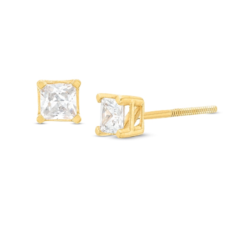 Main Image 1 of 1/2 CT. T.W. Certified Princess-Cut Lab-Grown Diamond Solitaire Stud Earrings in 14K Gold (F/SI2)