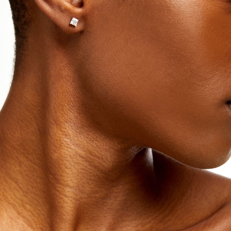 Main Image 2 of 1 CT. T.W. Certified Princess-Cut Lab-Grown Diamond Solitaire Stud Earrings in 14K Rose Gold (F/SI2)