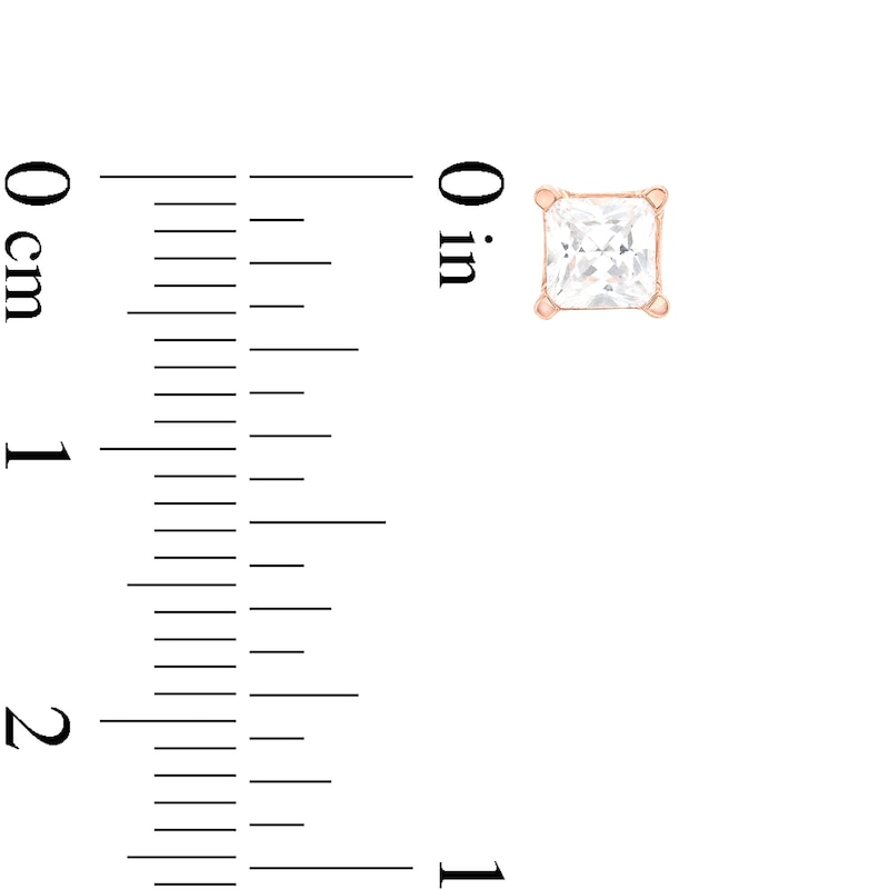 Main Image 3 of 1 CT. T.W. Certified Princess-Cut Lab-Grown Diamond Solitaire Stud Earrings in 14K Rose Gold (F/SI2)