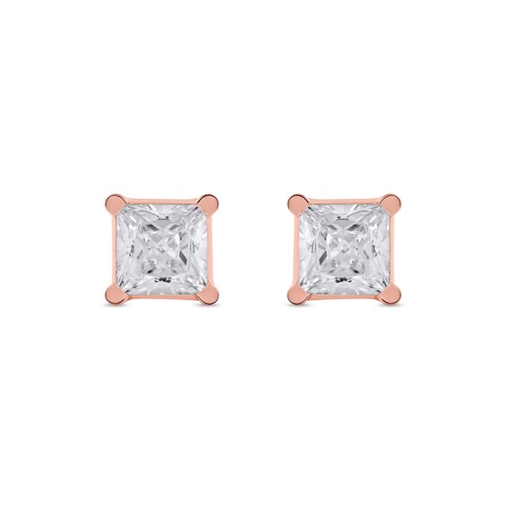 1-1/2 CT. T.w. Certified Princess-Cut Lab-Grown Diamond Solitaire Stud Earrings in 14K Rose Gold (F/Si2)