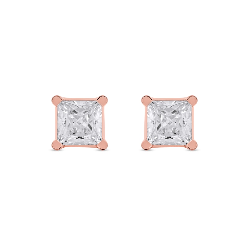 1-1/2 CT. T.W. Certified Princess-Cut Lab-Created Diamond Solitaire Stud Earrings in 14K Rose Gold (F/SI2)