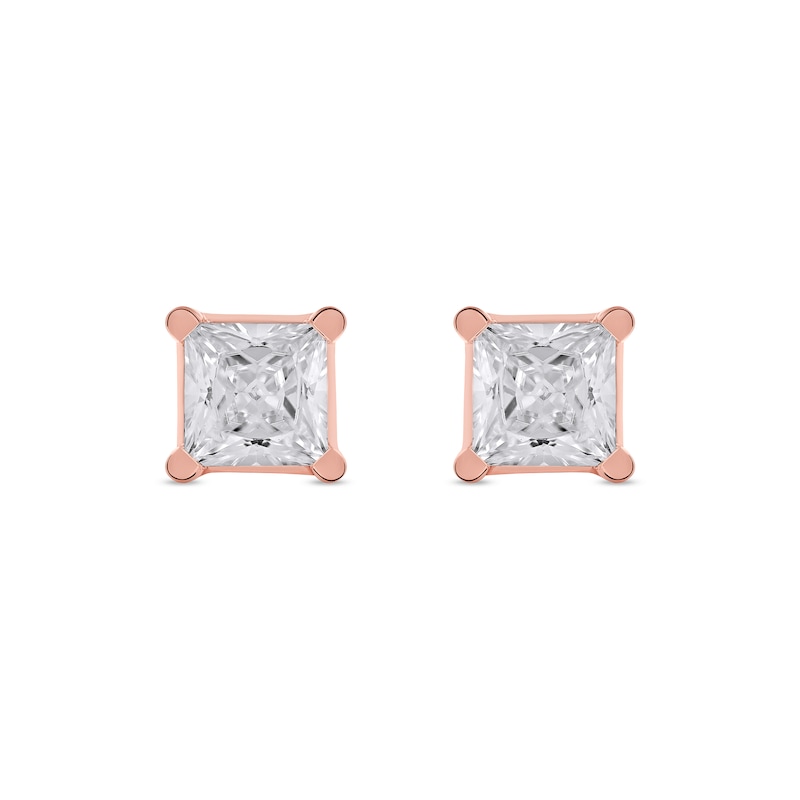 Main Image 3 of 1-1/2 CT. T.W. Certified Princess-Cut Lab-Grown Diamond Solitaire Stud Earrings in 14K Rose Gold (F/SI2)