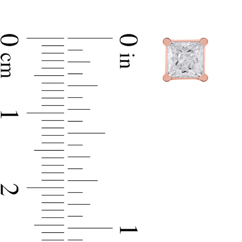 Main Image 4 of 1-1/2 CT. T.W. Certified Princess-Cut Lab-Grown Diamond Solitaire Stud Earrings in 14K Rose Gold (F/SI2)