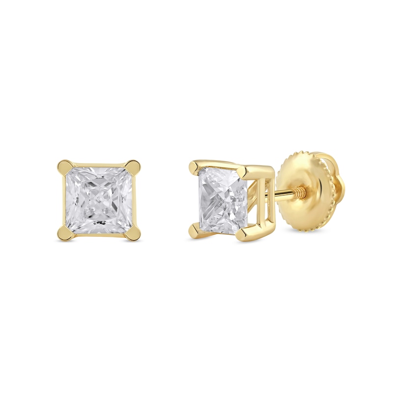 Main Image 1 of 1-1/2 CT. T.W. Certified Princess-Cut Lab-Created Diamond Solitaire Stud Earrings in 14K Gold (F/SI2)