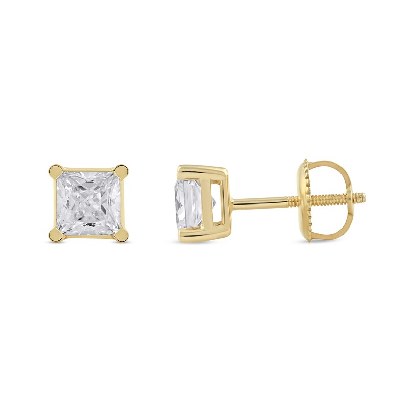 Main Image 2 of 1-1/2 CT. T.W. Certified Princess-Cut Lab-Created Diamond Solitaire Stud Earrings in 14K Gold (F/SI2)