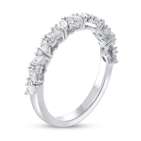 1/3 CT. T.w. Marquise and Round Diamond Slant Alternating Stackable Band in 14K White Gold