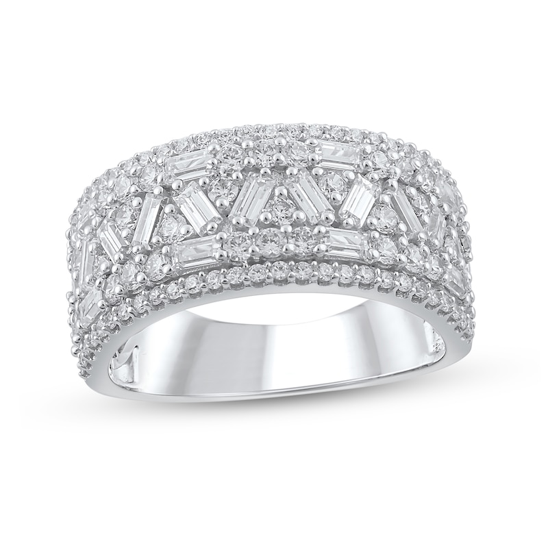 Main Image 1 of 1-1/2 CT. T.W. Baguette and Round Diamond Zig-Zag Multi-Row Anniversary Band in 10K White Gold