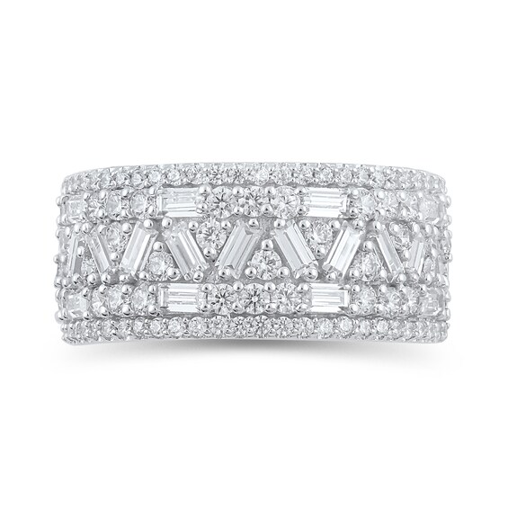 1-1/2 CT. T.w. Baguette and Round Diamond Zig-Zag Multi-Row Anniversary Band in 10K White Gold