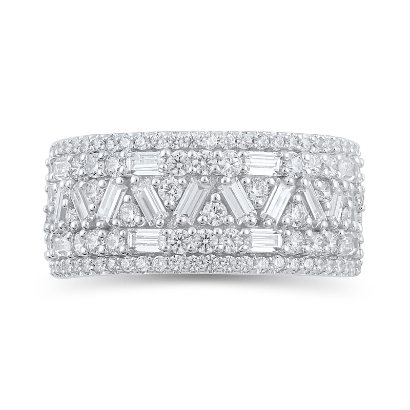 Main Image 2 of 1-1/2 CT. T.W. Baguette and Round Diamond Zig-Zag Multi-Row Anniversary Band in 10K White Gold