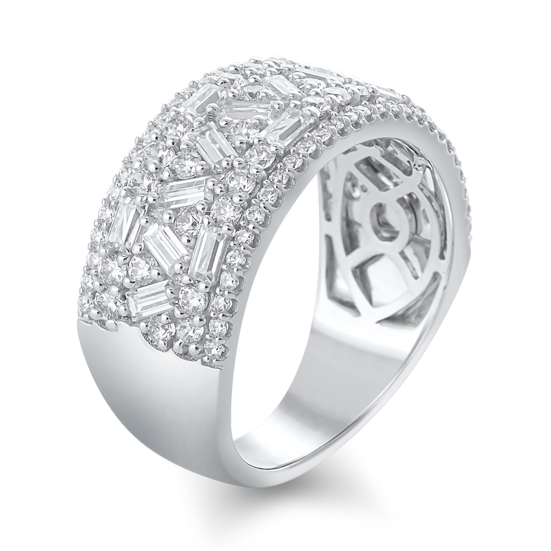 Main Image 3 of 1-1/2 CT. T.W. Baguette and Round Diamond Zig-Zag Multi-Row Anniversary Band in 10K White Gold