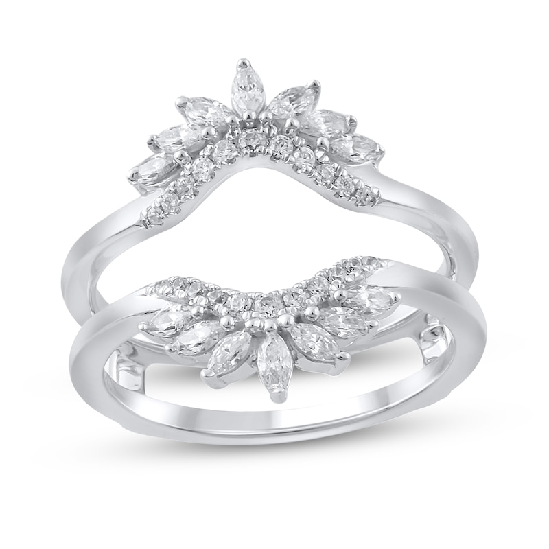 Marquise And Round Diamond Ring Guard In 14K White Gold