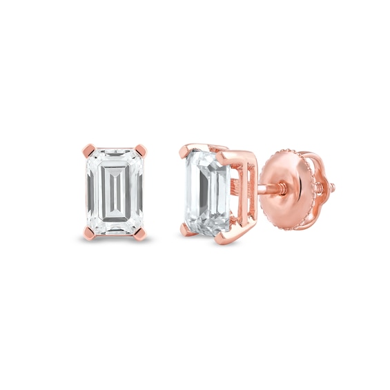 1 CT. T.w. Certified Emerald-Cut Lab-Grown Diamond Solitaire Stud Earrings in 14K Rose Gold (F/Si2)